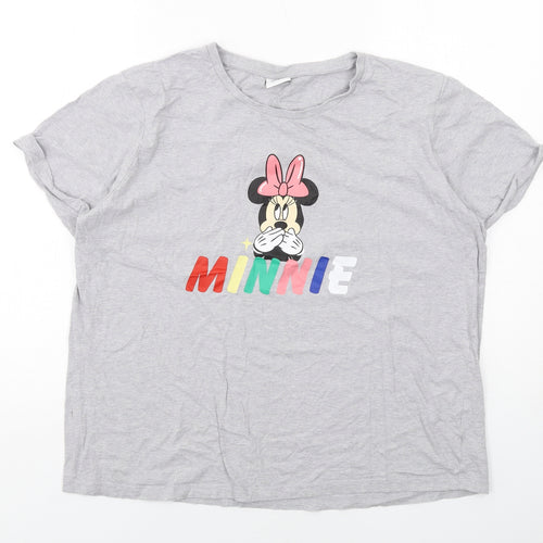 Disney Womens Grey Cotton Basic T-Shirt Size 18 Crew Neck - Minnie Mouse