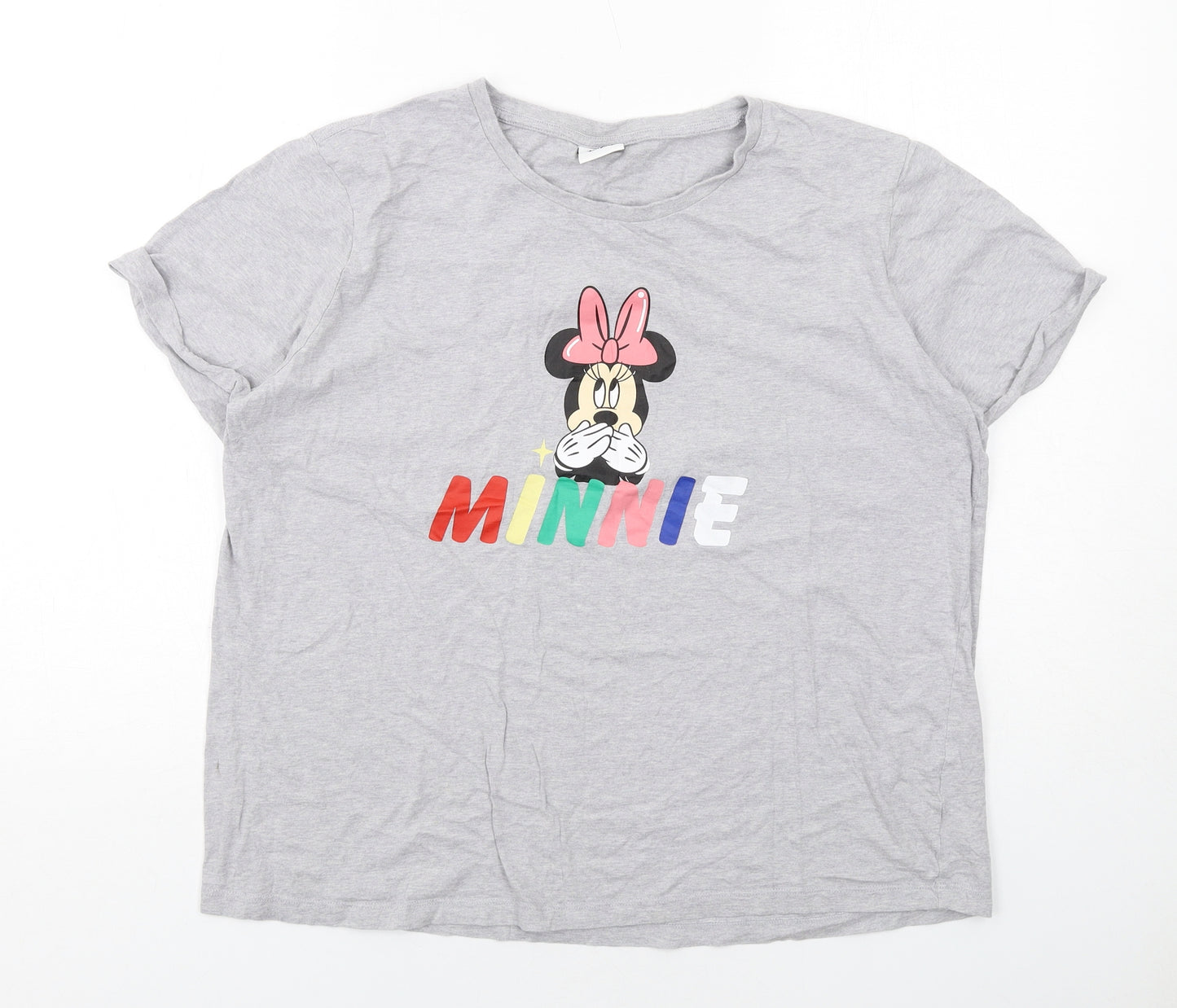 Disney Womens Grey Cotton Basic T-Shirt Size 18 Crew Neck - Minnie Mouse