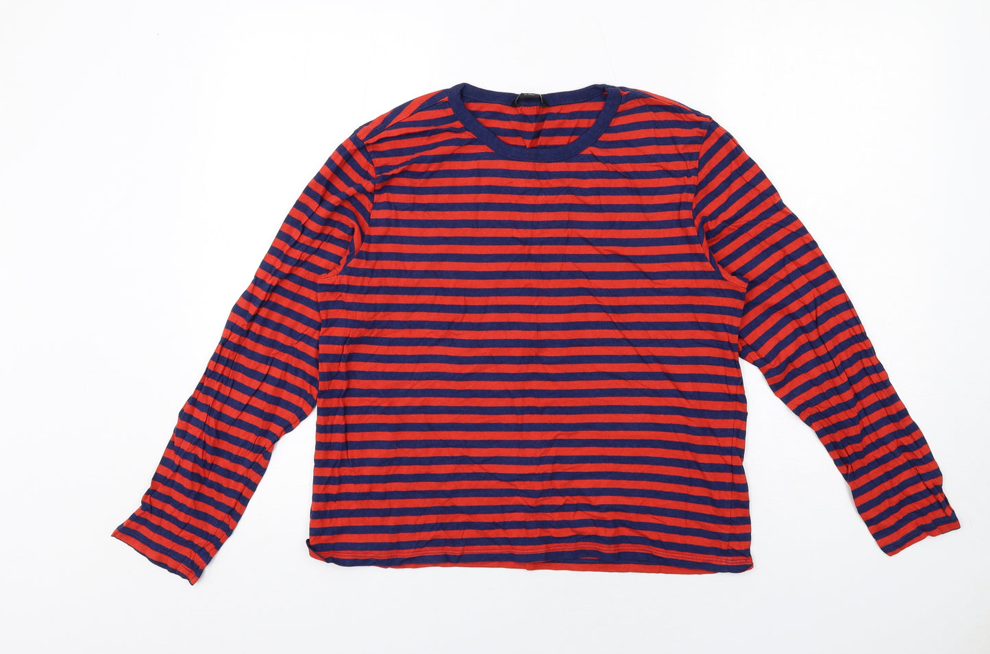 Monki Womens Red Striped Cotton Basic T-Shirt Size M Crew Neck