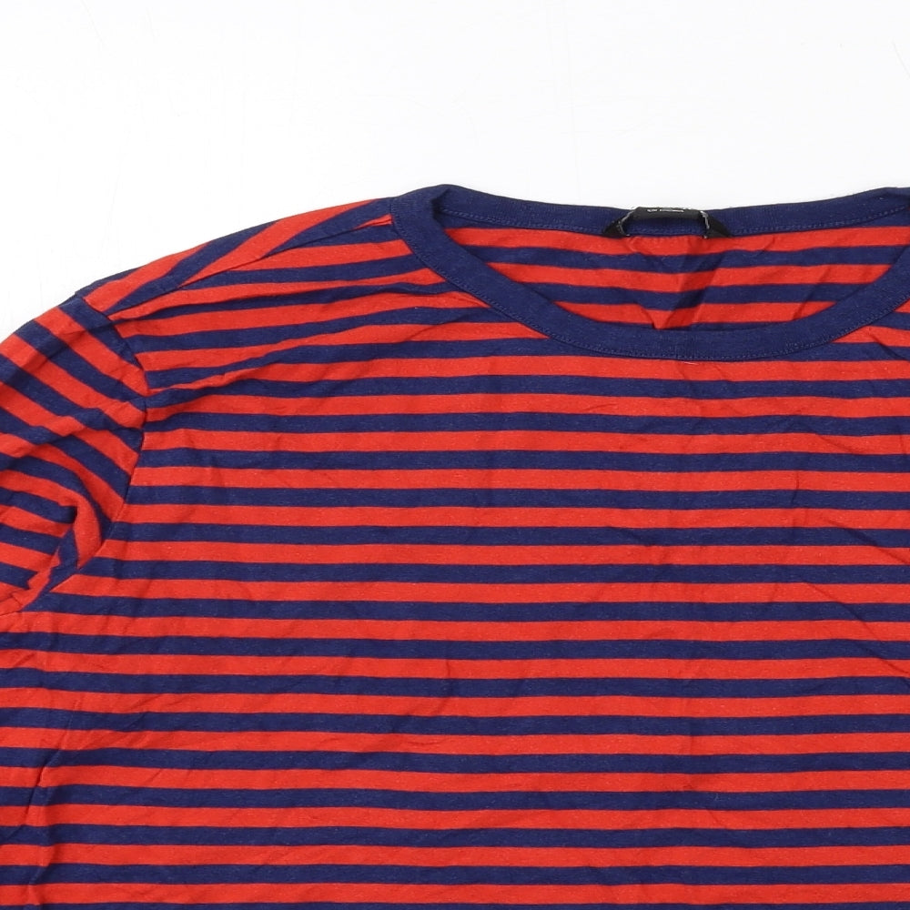 Monki Womens Red Striped Cotton Basic T-Shirt Size M Crew Neck