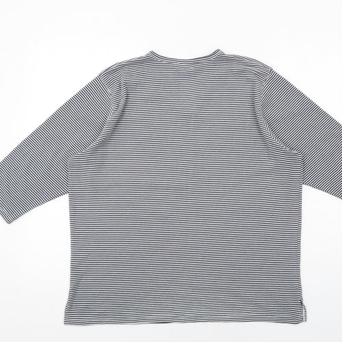 Bonmarché Womens Blue Striped Polyester Basic T-Shirt Size XL V-Neck