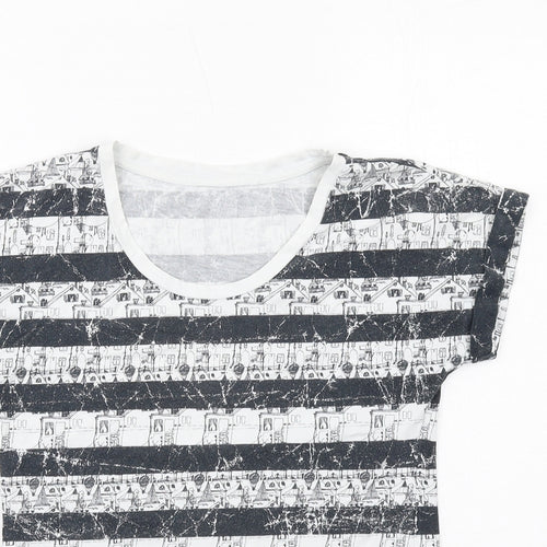 Marks and Spencer Womens Black Geometric Cotton Basic T-Shirt Size 6 Round Neck