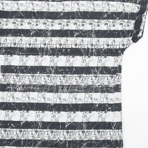 Marks and Spencer Womens Black Geometric Cotton Basic T-Shirt Size 6 Round Neck