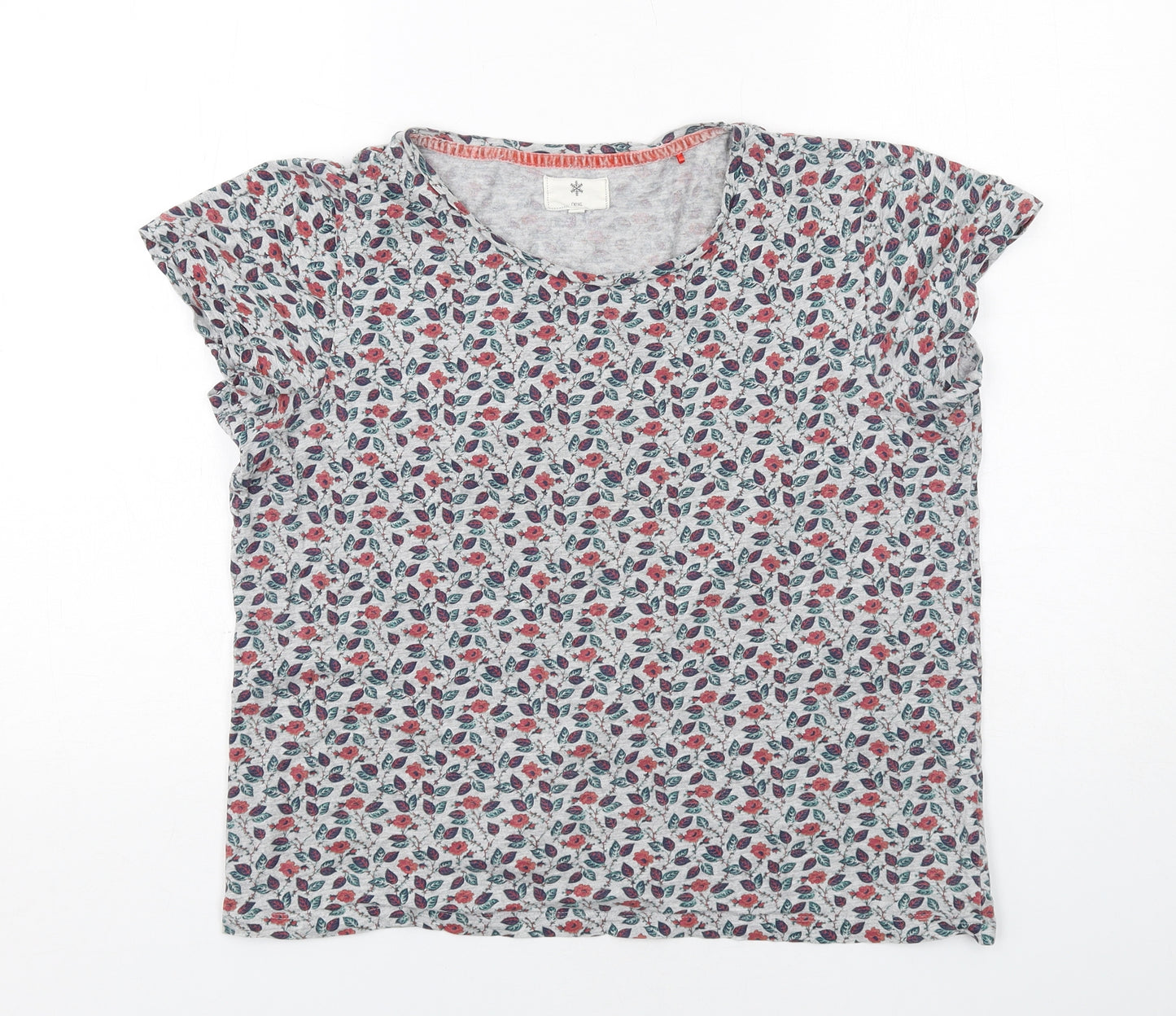 NEXT Womens Grey Floral Cotton Basic T-Shirt Size M Round Neck
