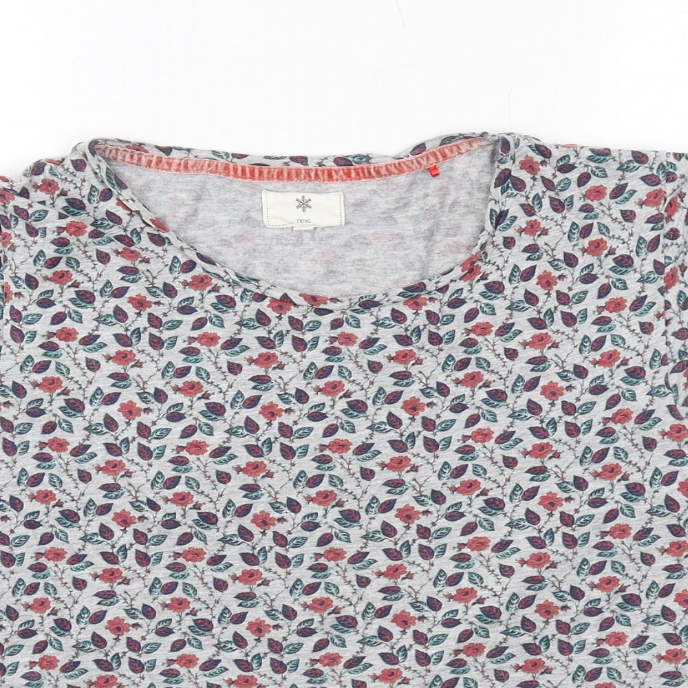 NEXT Womens Grey Floral Cotton Basic T-Shirt Size M Round Neck
