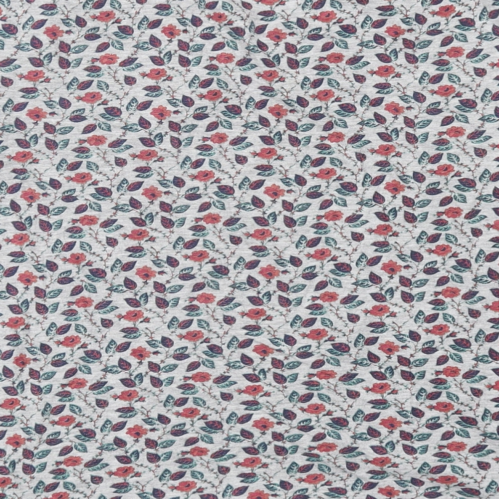 NEXT Womens Grey Floral Cotton Basic T-Shirt Size M Round Neck