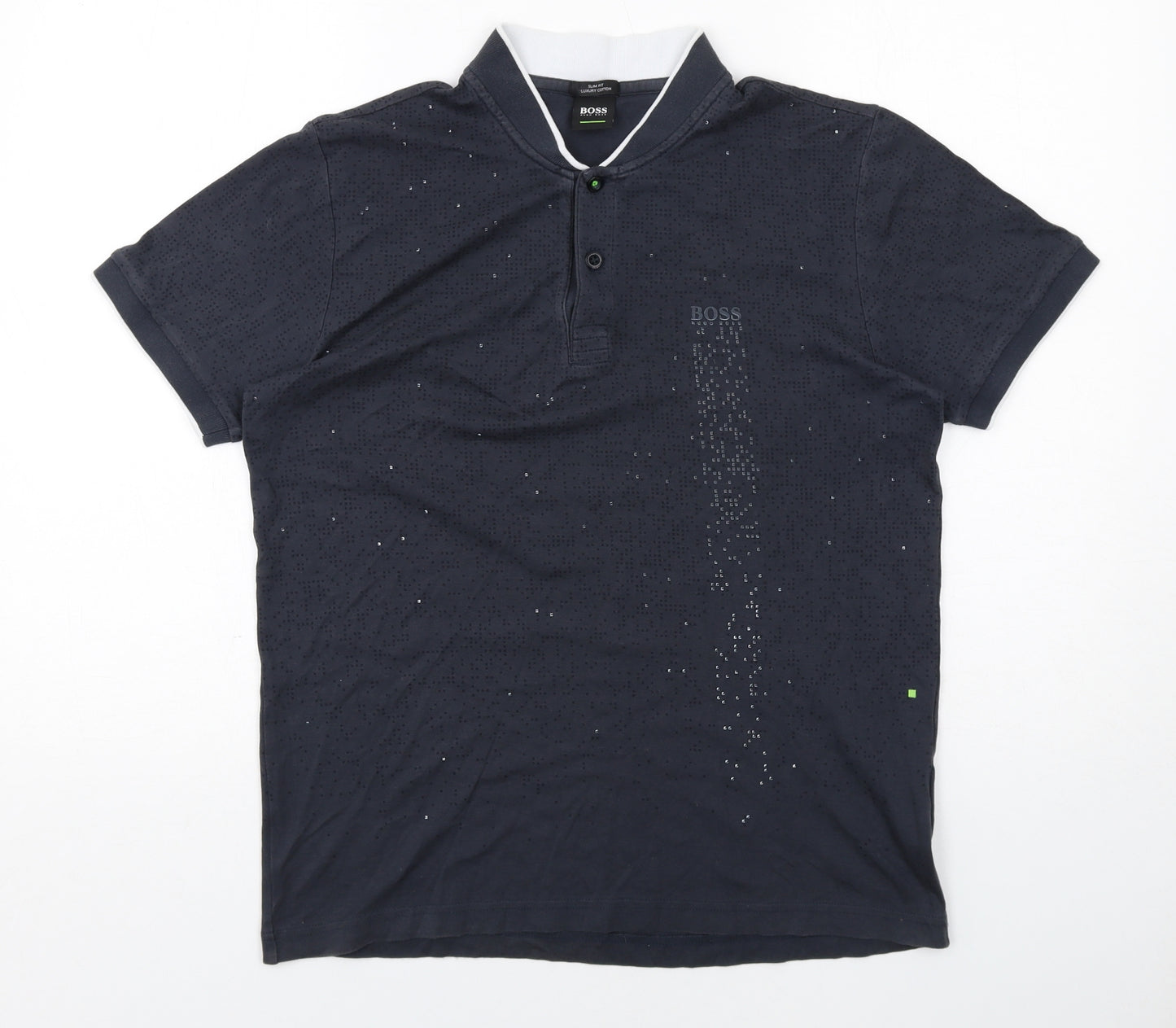 HUGO BOSS Mens Black Geometric Cotton Polo Size M Collared Button