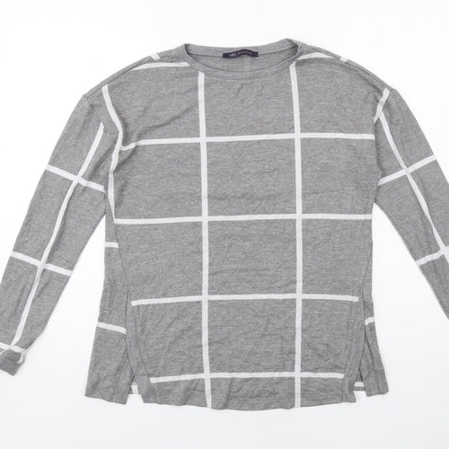 Marks and Spencer Womens Grey Check Viscose Basic T-Shirt Size 10 Round Neck