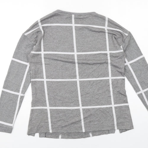 Marks and Spencer Womens Grey Check Viscose Basic T-Shirt Size 10 Round Neck