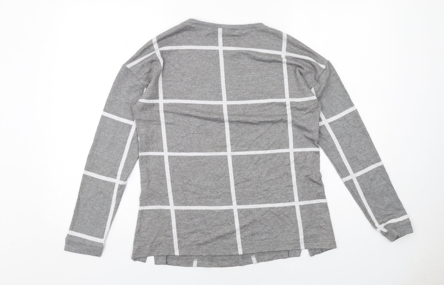 Marks and Spencer Womens Grey Check Viscose Basic T-Shirt Size 10 Round Neck