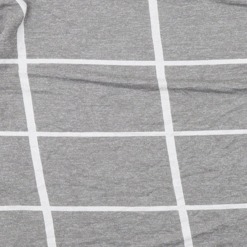 Marks and Spencer Womens Grey Check Viscose Basic T-Shirt Size 10 Round Neck