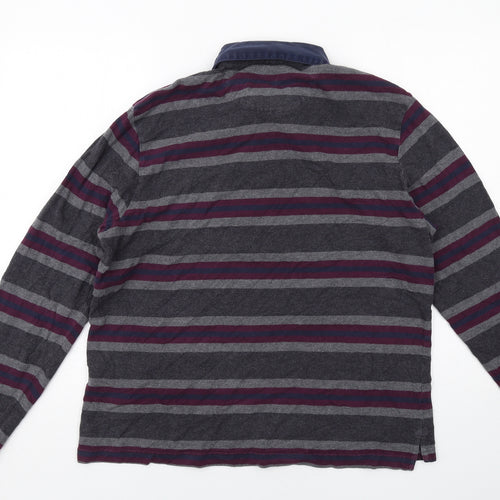 Blue Harbour Mens Grey Striped Cotton Polo Size M Collared Button