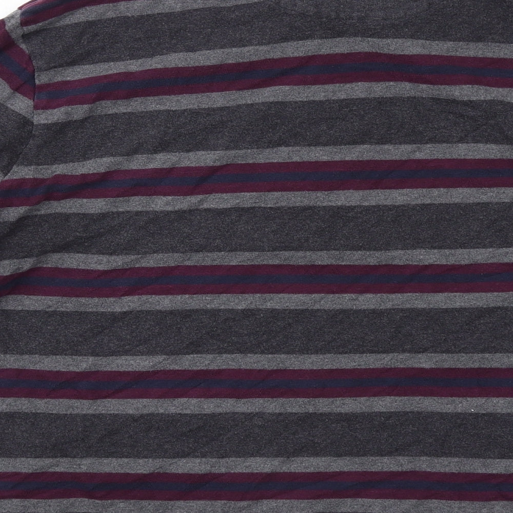Blue Harbour Mens Grey Striped Cotton Polo Size M Collared Button