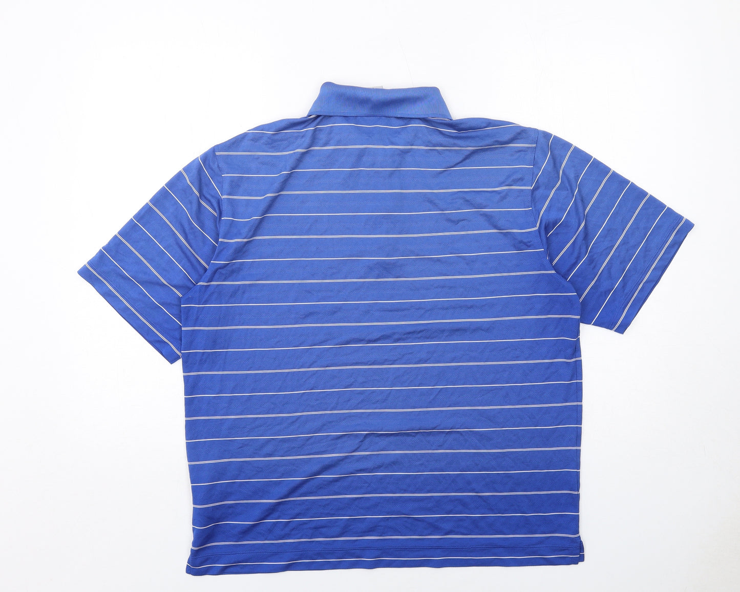 Nike Mens Blue Striped Polyester Basic Polo Size M Collared Button