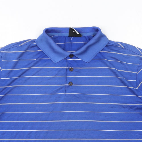 Nike Mens Blue Striped Polyester Basic Polo Size M Collared Button