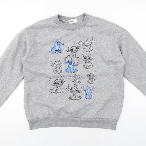 Disney Womens Grey Cotton Pullover Sweatshirt Size 2XS Pullover - Stitch