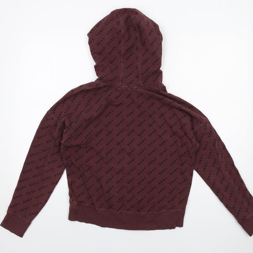DKNY Womens Brown Geometric Cotton Pullover Hoodie Size XS Pullover