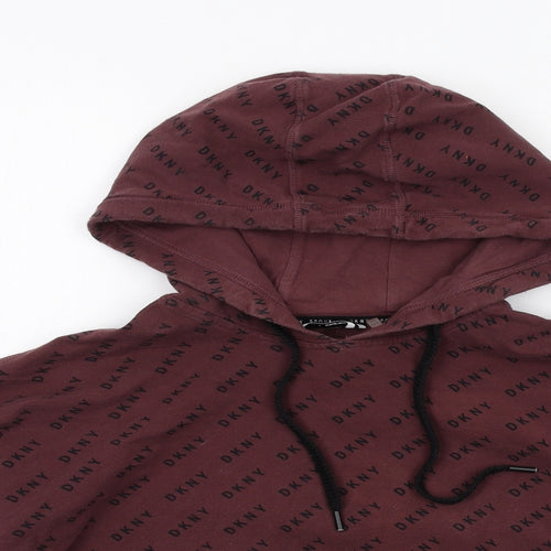 DKNY Womens Brown Geometric Cotton Pullover Hoodie Size XS Pullover