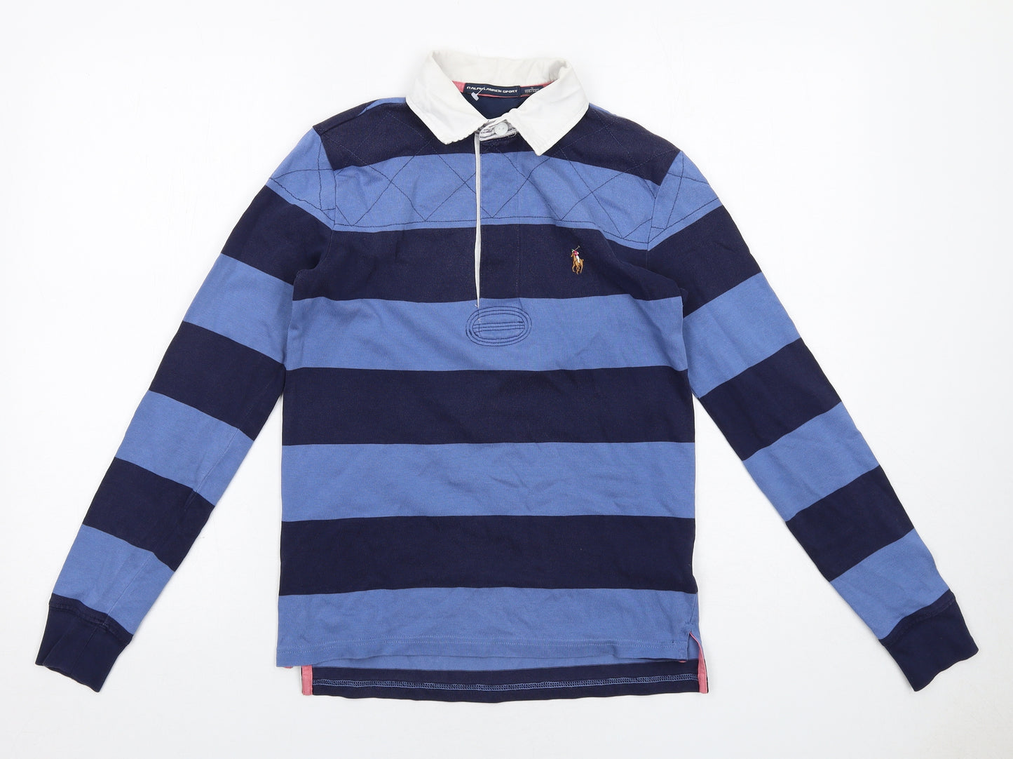 Ralph Lauren Sport Womens Blue Striped Cotton Basic Polo Size S Collared