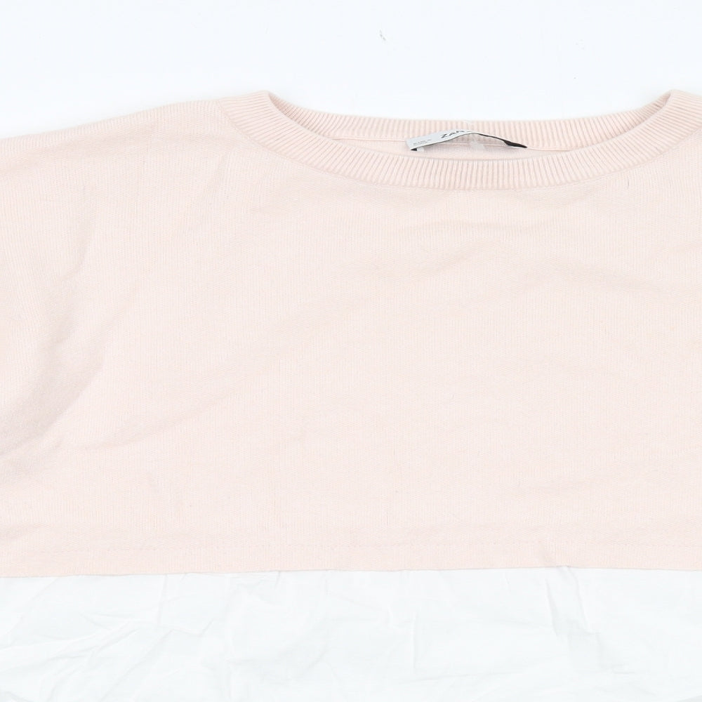 Zara Womens Pink Round Neck Viscose Pullover Jumper Size S