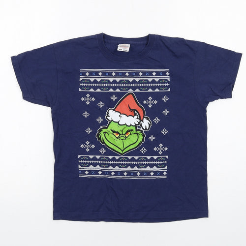 The Grinch Boys Blue Cotton Basic T-Shirt Size 7-8 Years Crew Neck Pullover - Christmas