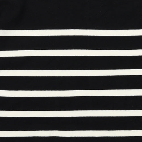 Marks and Spencer Womens Black Round Neck Striped Cotton Pullover Jumper Size L