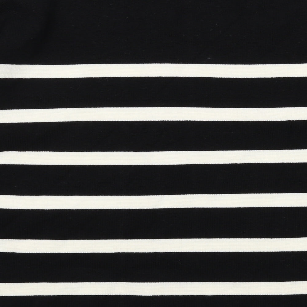 Marks and Spencer Womens Black Round Neck Striped Cotton Pullover Jumper Size L