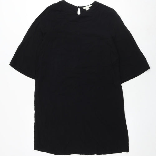 H&M Womens Black Viscose A-Line Size 10 Round Neck Button