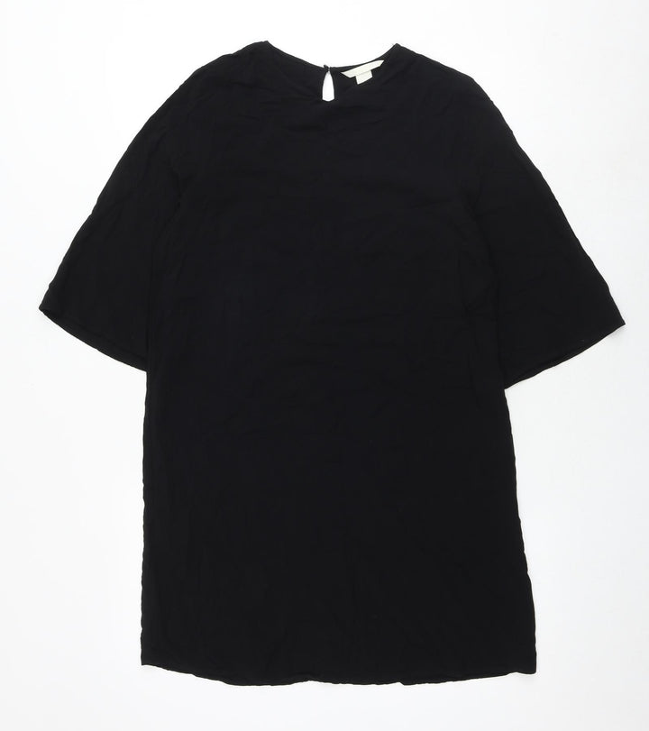 H&M Womens Black Viscose A-Line Size 10 Round Neck Button