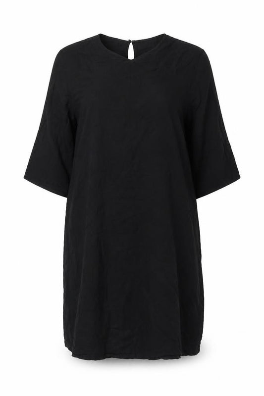 Front view of H&M women’s black viscose a-line, size UK 10, round neck button
