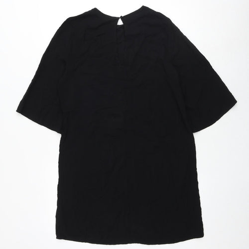 H&M Womens Black Viscose A-Line Size 10 Round Neck Button