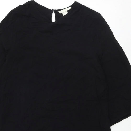 H&M Womens Black Viscose A-Line Size 10 Round Neck Button