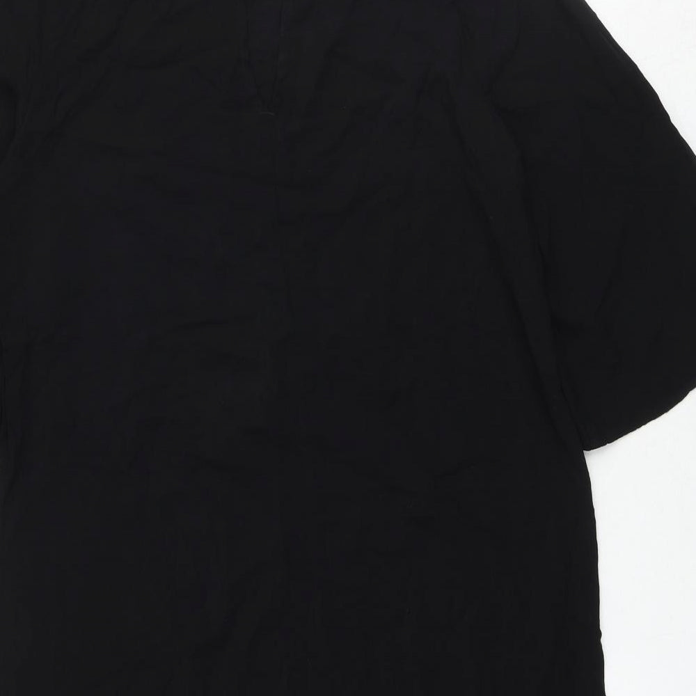 H&M Womens Black Viscose A-Line Size 10 Round Neck Button