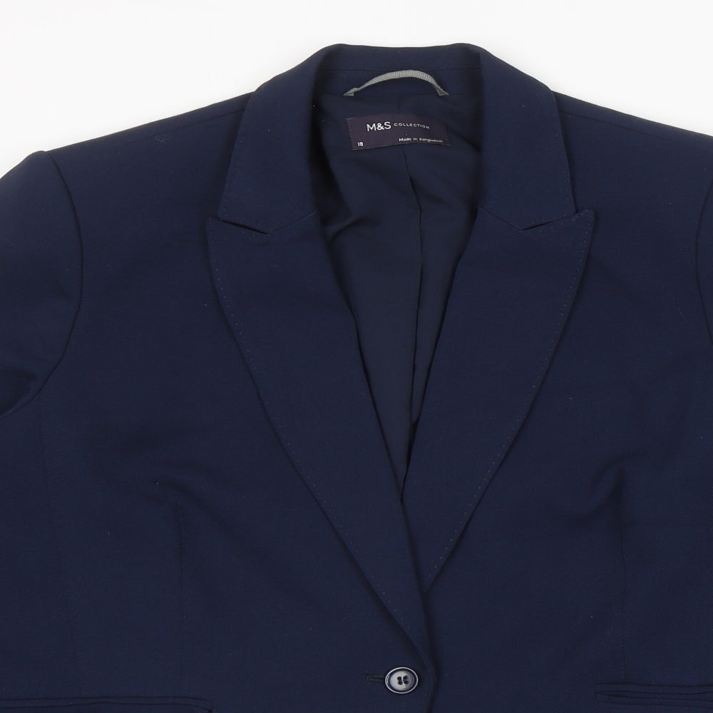 Marks and Spencer Womens Blue Polyester Jacket Suit Jacket Size 18