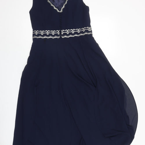 Monsoon Womens Blue Geometric Polyester Ball Gown Size 10 Round Neck Zip