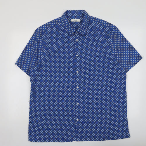 Marks and Spencer Mens Blue Geometric Polyester Button-Up Size XL Collared Button