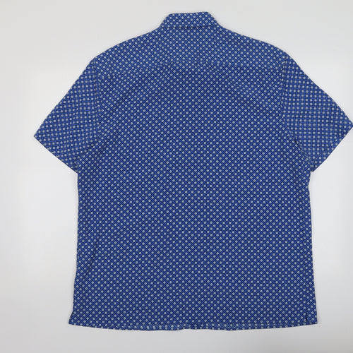 Marks and Spencer Mens Blue Geometric Polyester Button-Up Size XL Collared Button