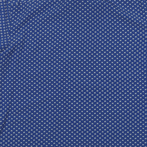 Marks and Spencer Mens Blue Geometric Polyester Button-Up Size XL Collared Button