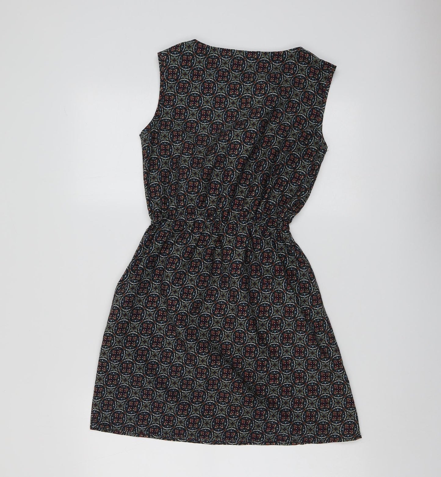 Mela London Womens Multicoloured Geometric Polyester A-Line Size 8 Round Neck Pullover