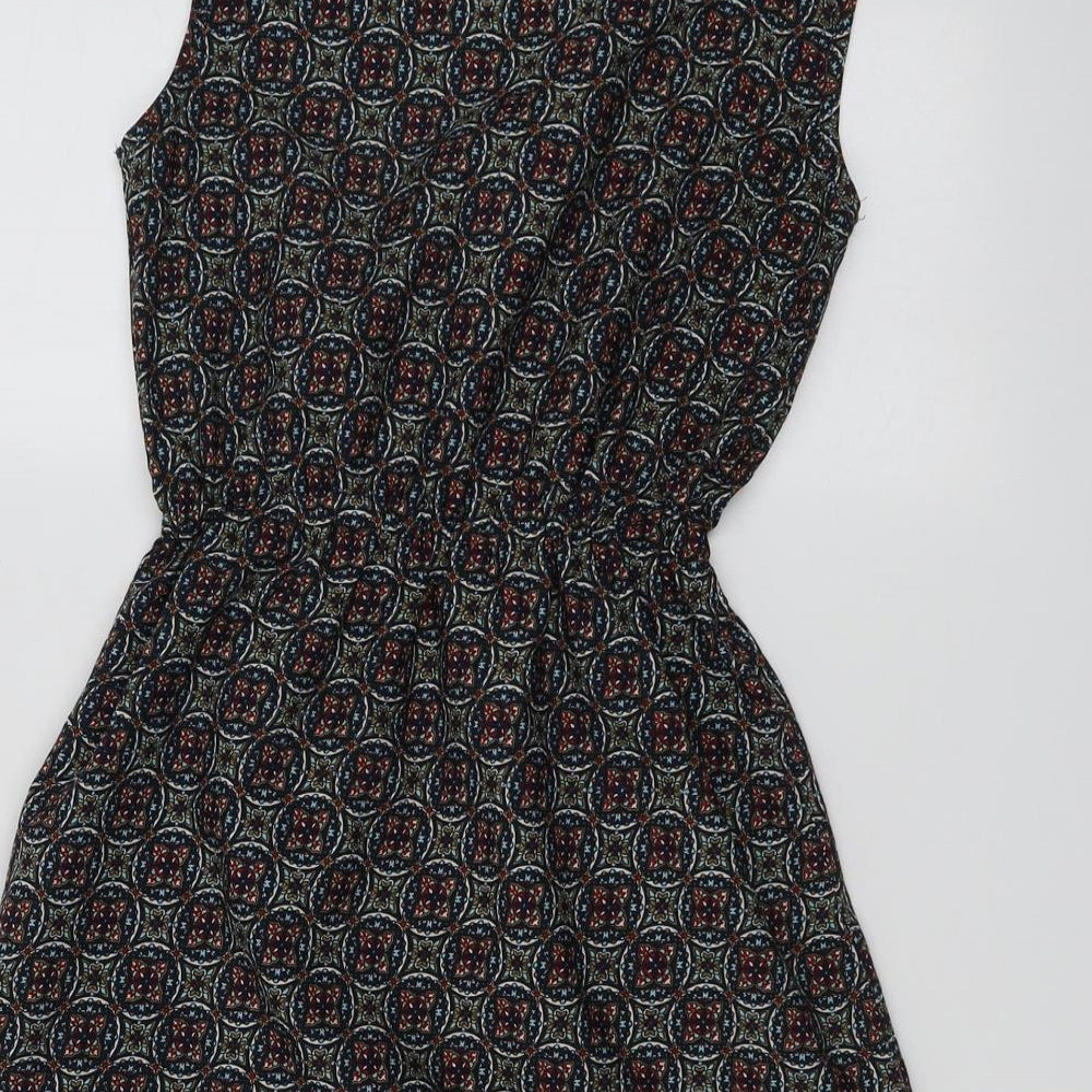 Mela London Womens Multicoloured Geometric Polyester A-Line Size 8 Round Neck Pullover