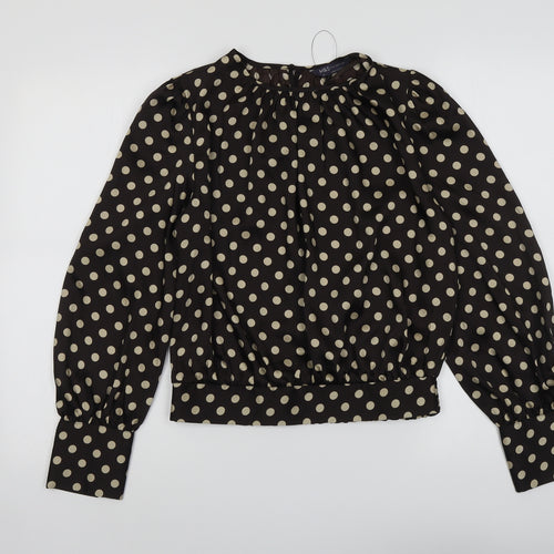 Marks and Spencer Womens Brown Polka Dot Polyester Basic Blouse Size 10 Round Neck