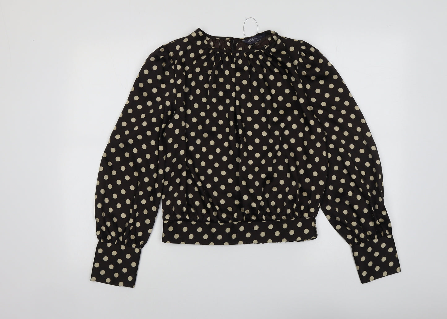 Marks and Spencer Womens Brown Polka Dot Polyester Basic Blouse Size 10 Round Neck
