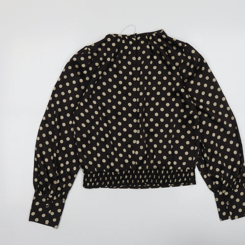 Marks and Spencer Womens Brown Polka Dot Polyester Basic Blouse Size 10 Round Neck