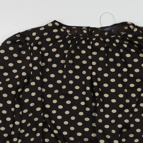 Marks and Spencer Womens Brown Polka Dot Polyester Basic Blouse Size 10 Round Neck