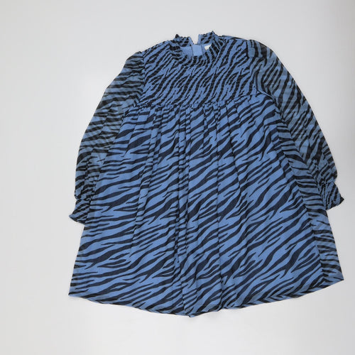 Marks and Spencer Girls Blue Animal Print Polyester A-Line Size 9-10 Years Mock Neck Zip - Zebra Pattern