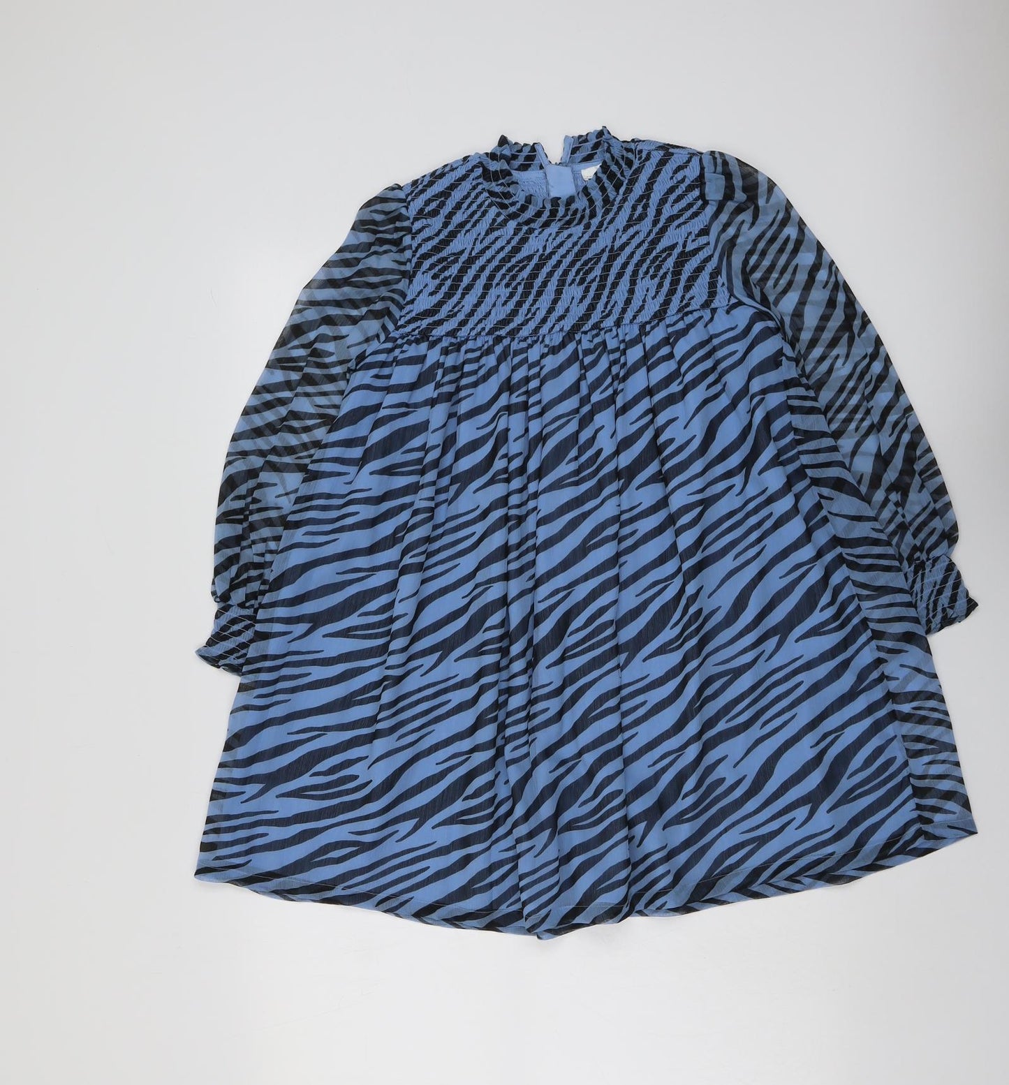Marks and Spencer Girls Blue Animal Print Polyester A-Line Size 9-10 Years Mock Neck Zip - Zebra Pattern