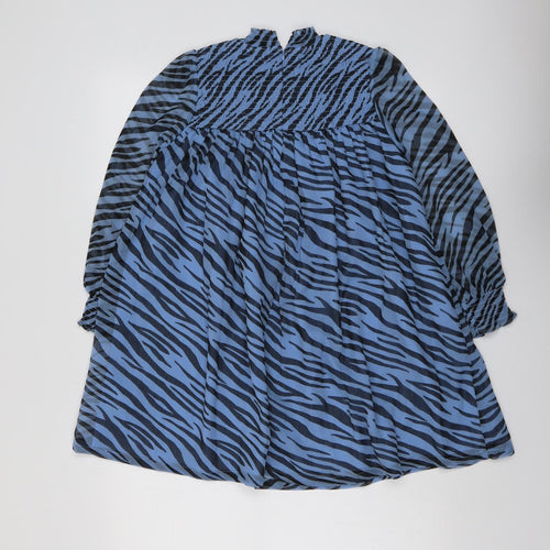 Marks and Spencer Girls Blue Animal Print Polyester A-Line Size 9-10 Years Mock Neck Zip - Zebra Pattern