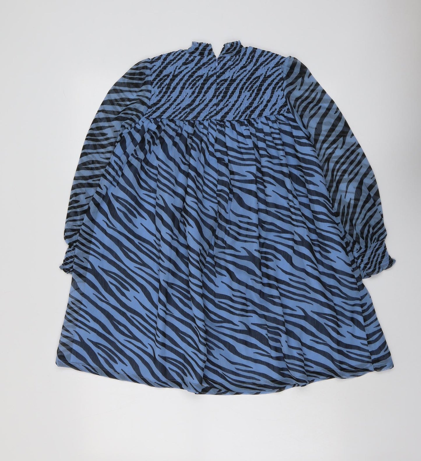 Marks and Spencer Girls Blue Animal Print Polyester A-Line Size 9-10 Years Mock Neck Zip - Zebra Pattern