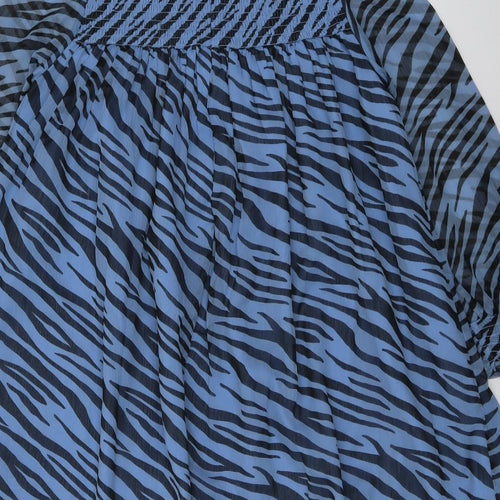 Marks and Spencer Girls Blue Animal Print Polyester A-Line Size 9-10 Years Mock Neck Zip - Zebra Pattern