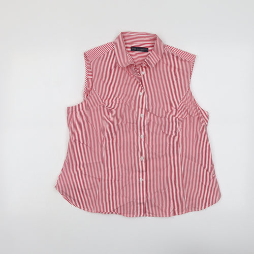 Marks and Spencer Womens Red Striped Cotton Basic Tank Size 16 Collared